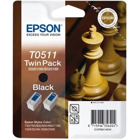 ORIGINAL Epson Value Pack nero C13T05114210 T0511 Twin Pack: 2 x 24 ml