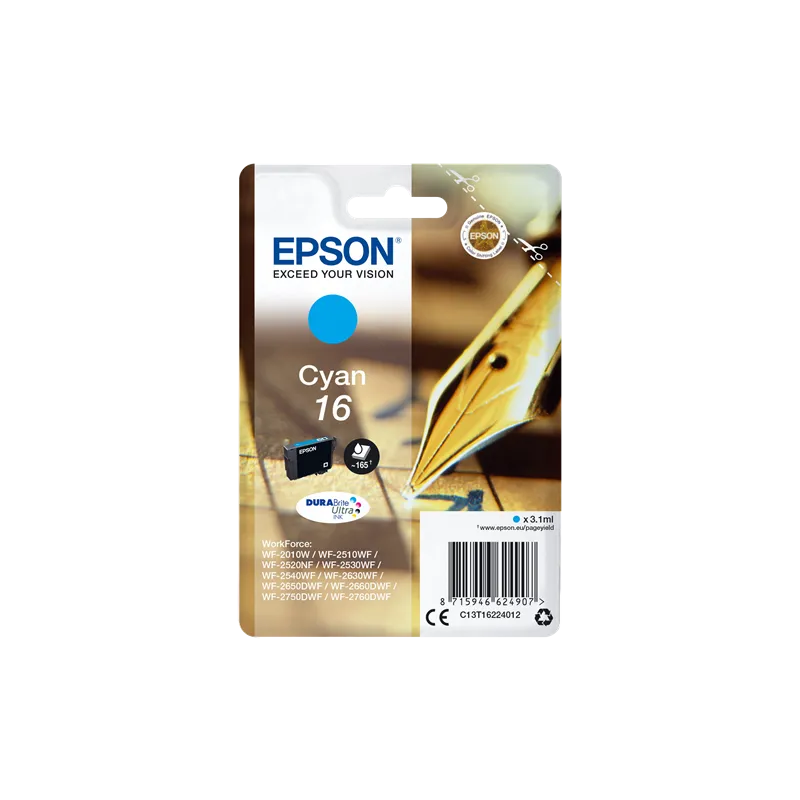 ORIGINAL Cartuccia Inkjet Epson C13T16224012 T1622 Ciano 165 Pagine 3.1ml