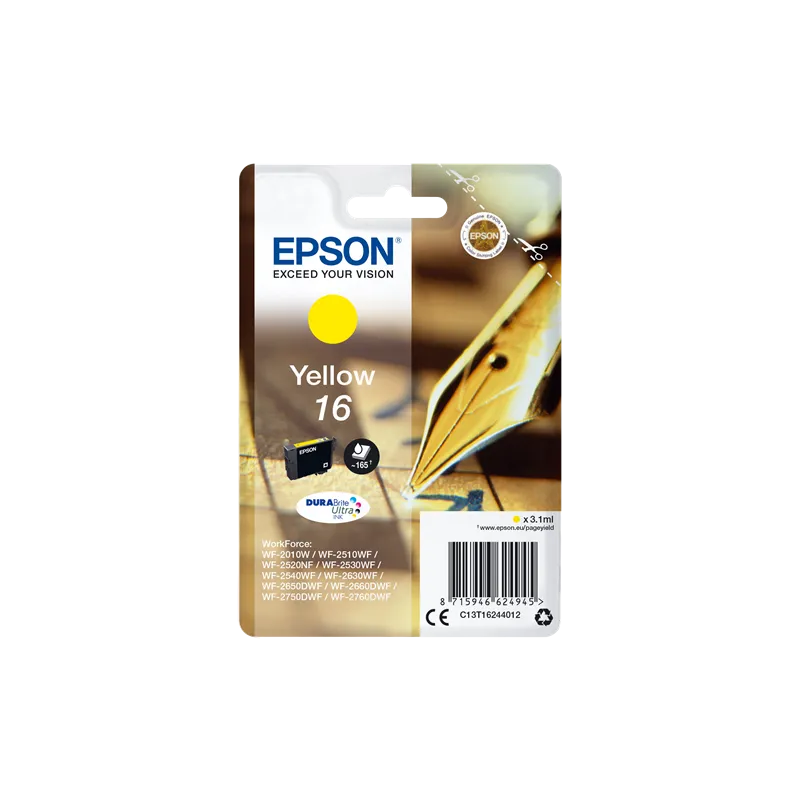 ORIGINAL Cartuccia Inkjet Epson C13T16244012 T1624 Giallo165 Pagine 3.1ml ORIGINAL Cartuccia Inkjet Epson C13T16244012 T1624 Giallo165 Pagine 3.1ml