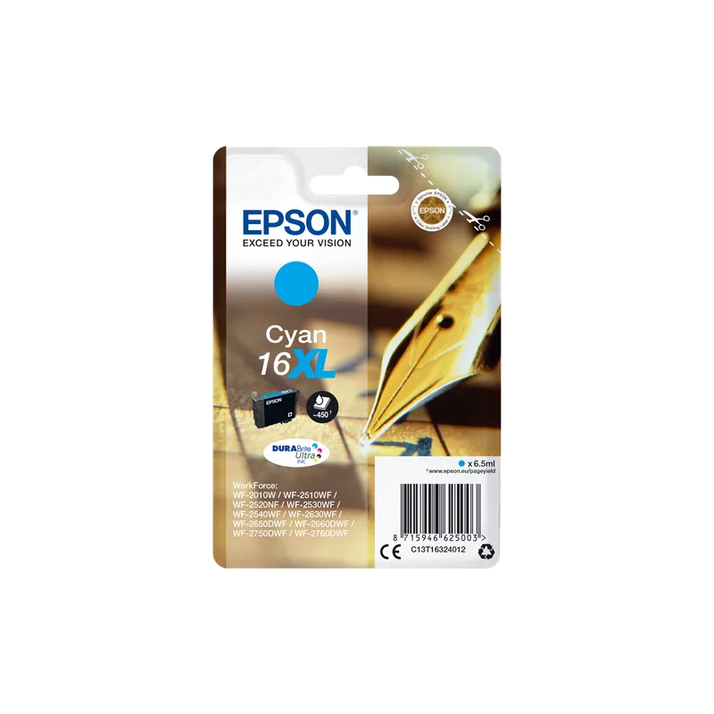 ORIGINAL Cartuccia Inkjet Epson C13T16324012 T1632 Ciano 450 Pagine 6.5ml ORIGINAL Cartuccia Inkjet Epson C13T16324012 T1632 Ciano 450 Pagine 6.5ml