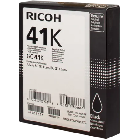 ORIGINAL Cartuccia Ricoh 405761 GC 41 Nero 2500 Pagine
