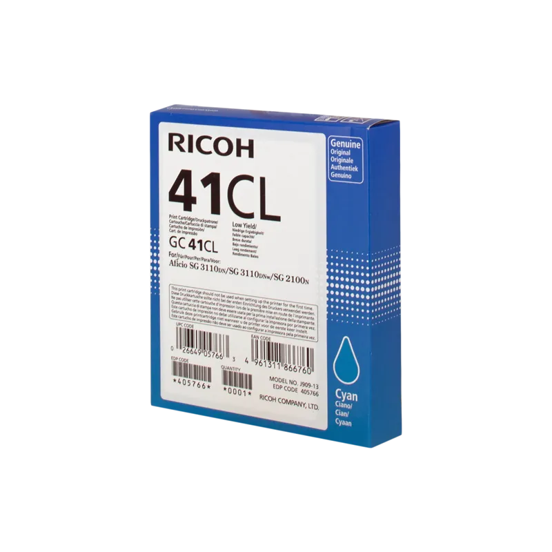 ORIGINAL Cartuccia Ricoh gel 405766 GC 41 cl Ciano 600 Pagine ORIGINAL Cartuccia Ricoh gel 405766 GC 41 cl Ciano 600 Pagine