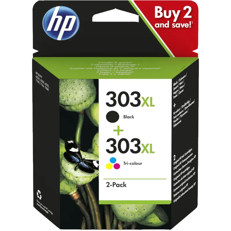 Cartuccia HP 303XL Multipack 3YN10AE Nero 600 Pagine + Colore 415 Pagine Originale