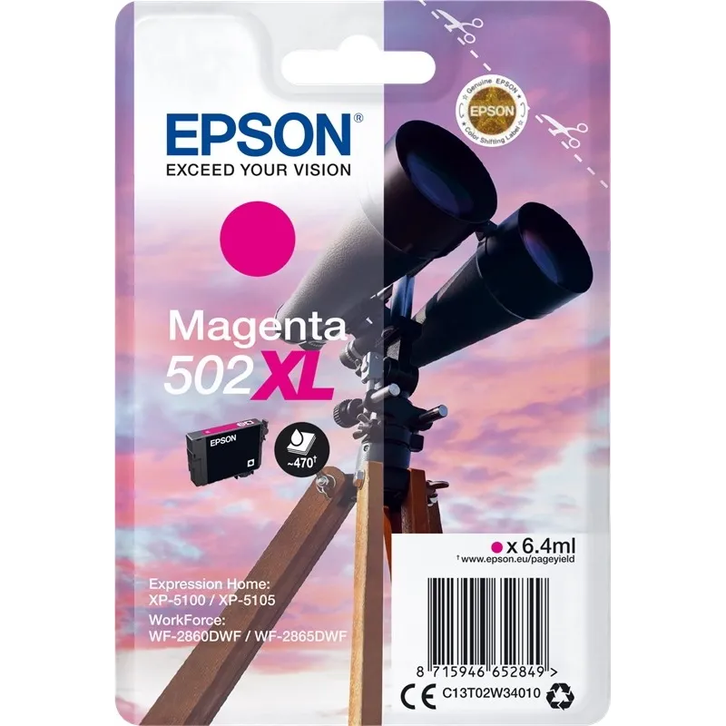 Cartuccia Epson 502XL C13T02W34010 Originale Magenta Cartuccia Epson 502XL C13T02W34010 Originale Magenta