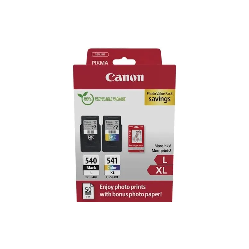 Cartucce Canon Multipack  Inkjet PG-540L + CL-541XL + 50 fogli 10 x 15 cm carta fotografica glossy