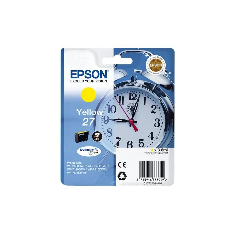 Cartuccia Epson C13T27044010 T2704 Originale Giallo 300 Pagine 3.6ml Cartuccia Epson C13T27044010 T2704 Originale Giallo 300 Pagine 3.6ml
