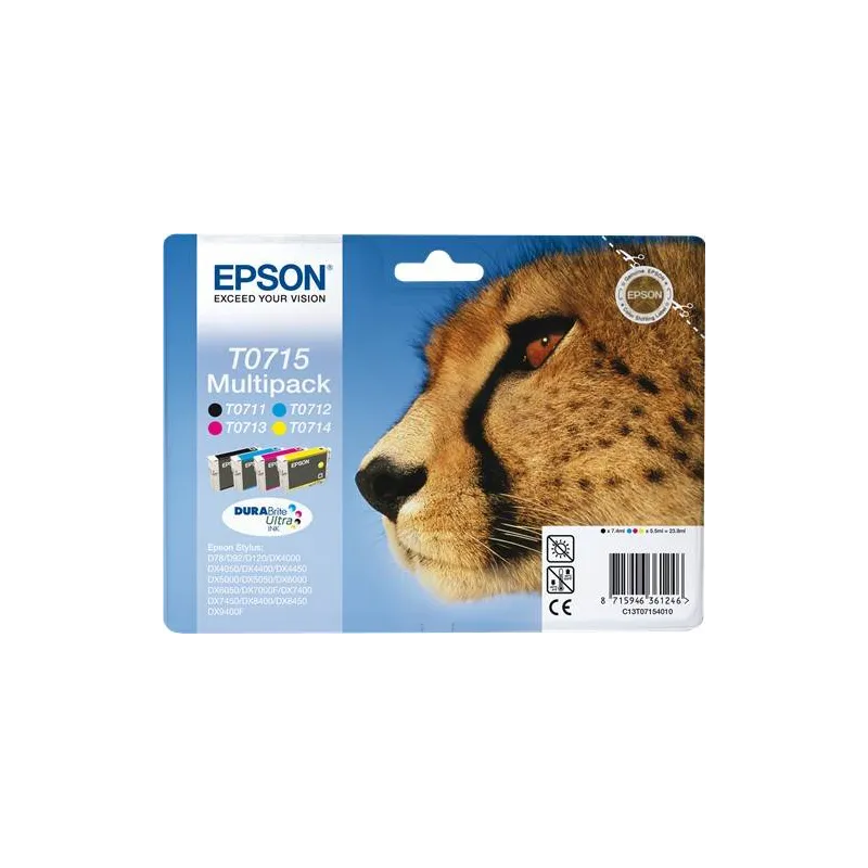 ORIGINAL Cartuccia Epson Multipack bk/c/m/y C13T07154010 T0715 4 cartucce: T0711 + T0712 + T0713 + T0714 ORIGINAL Cartuccia Epson Multipack bk/c/m/y C13T07154010 T0715 4 cartucce: T0711 + T0712 + T0713 + T0714