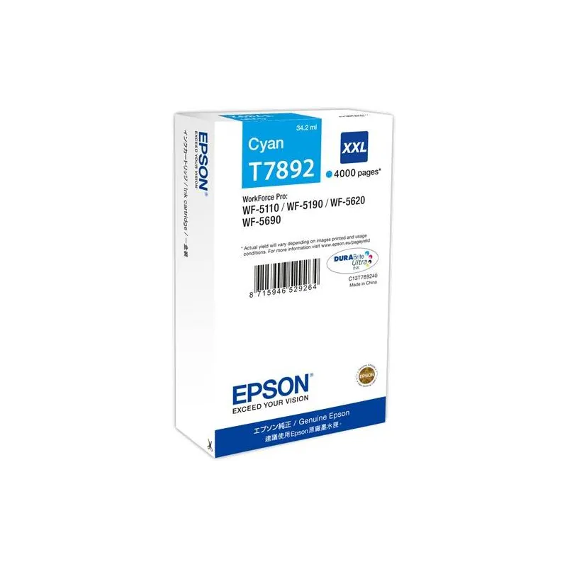 ORIGINAL Epson Cartuccia d'inchiostro ciano C13T789240 T7892 ~4000 Seiten 34.2ml XXL